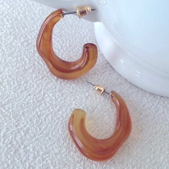 Brown Oval Open Hoop Earrings
